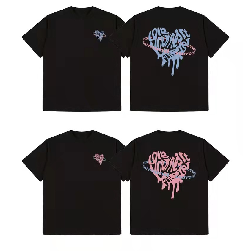 RDGF T-Shirt fashion heart graffiti oversize washed kaos wanita Hitam Kaos pasangan t shirt unisex/A0518