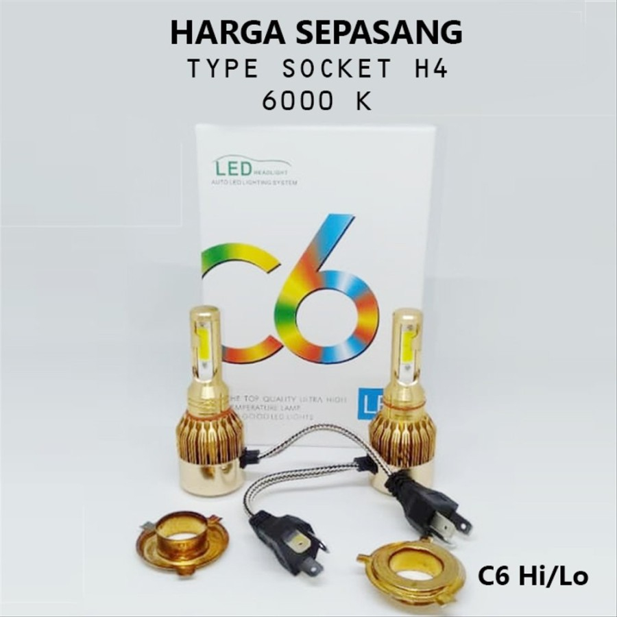 LAMPU UTAMA DEPAN LED PUTIH H4 C6 GOLD MOBIL AVANZA - XENIA - AGYA - AYLA - JAZZ - FREED - GRAND MAX