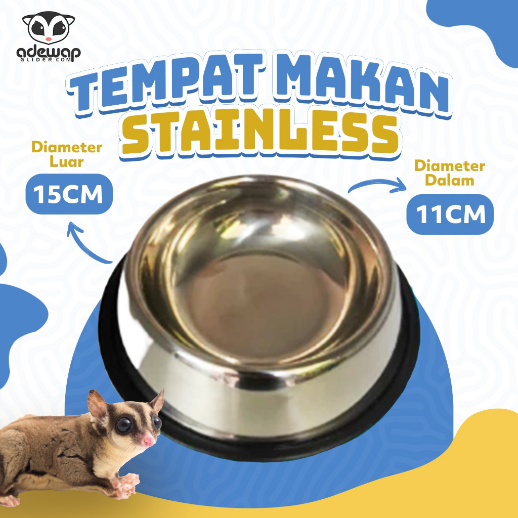 ADEWAP GLIDER Tempat Makan Stainless Steel Sugar Glider