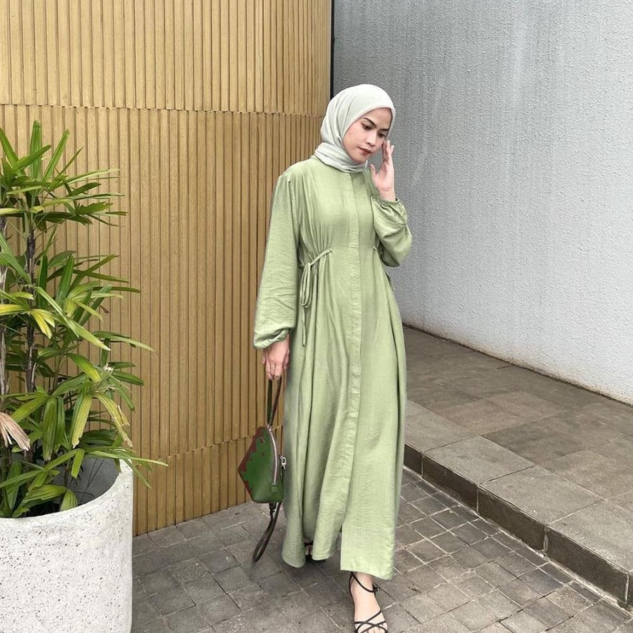 Gamis Hazel Polo Linen Midi Busana Muslim Dress Polos Premium