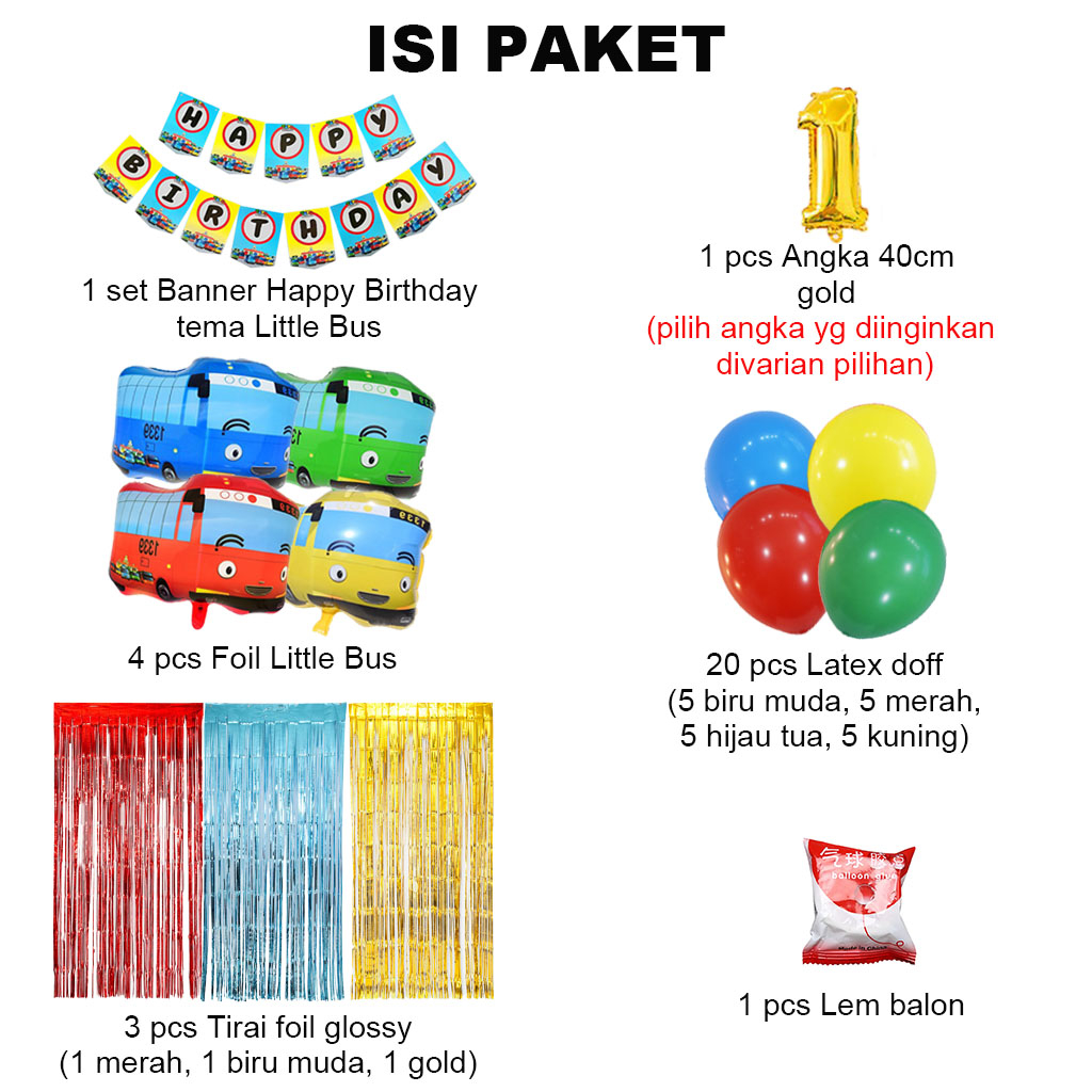 [PAKET] Dekorasi Balon Ulangtahun RAINBOW LITTLE BUS CURTAIN Hiasan Pesta