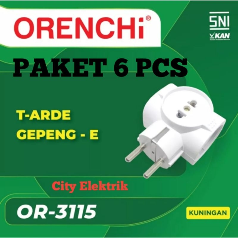 ( PAKET 12 PCS ) Steker T Arde ORENCHi 4 Lubang OR - 3115  ( Kuningan )