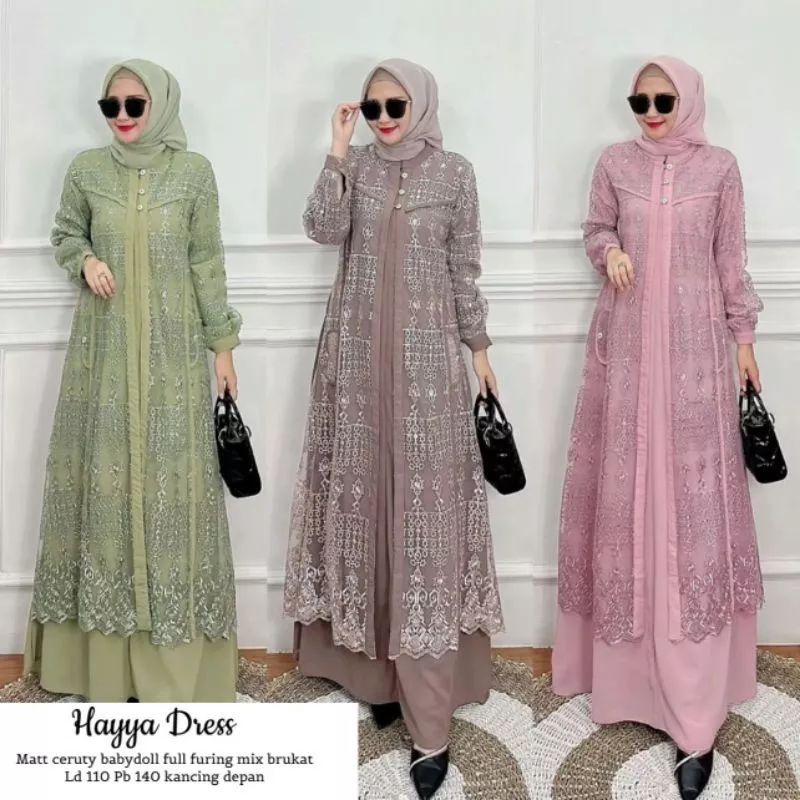 Gamis Brukat Mewah Elegan ukuran M- XXL Hayya Dress Brukat Jumbo Baju Kondangan Oufit Pesta Minimali