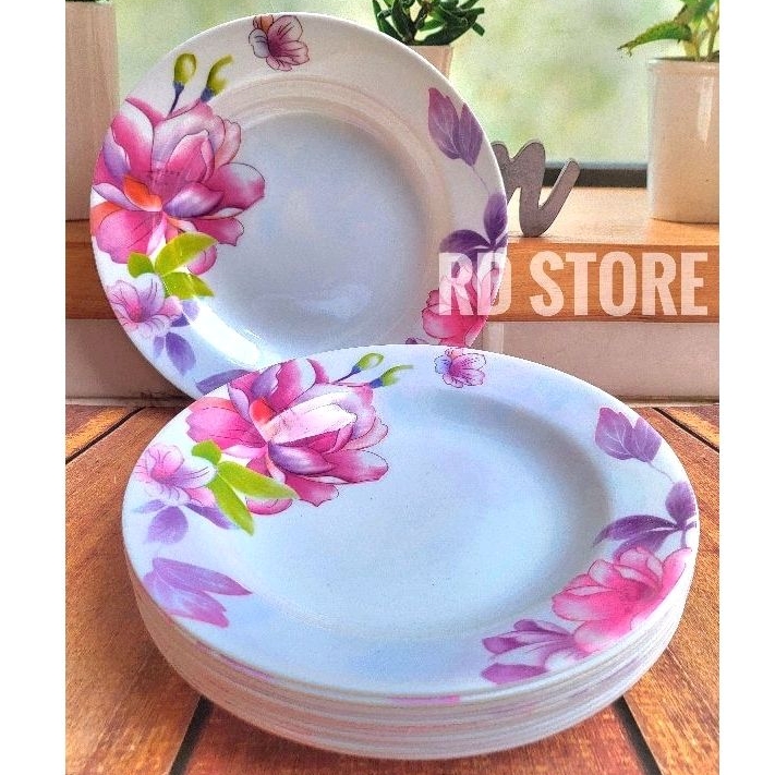 promo 6.pcs piring makan cekung melamine meishing motif rose