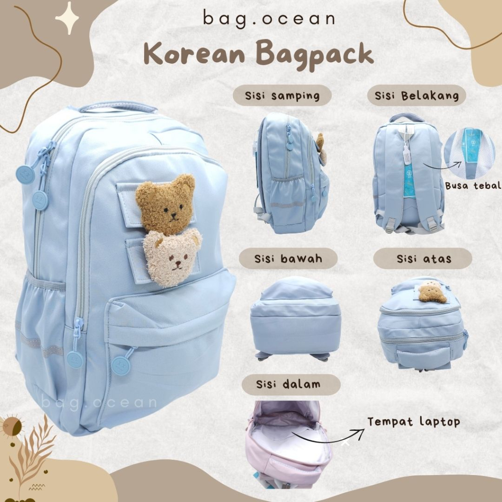 TAS KOREA GESPER + BONEKA BERUANG 17 INCHI MURAH LUCU / STYLISH KOREA BAGPACK MOTIF KOTAK&quot; + BONEKA / TAS KOREA IMPORT + BERUANG LUCU 17 INCH COLORFULL / RANSEL KOREA IMPORT ANTI AIR MURAH BARU / STYLISH TAS KOREA LUCU + BONEKA / TAS SEKOLAH KOREA IMPORT