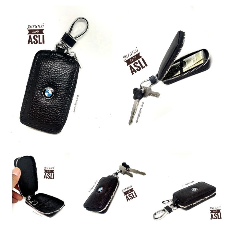 Hardcase Dompet Tempat Remote Mobil keyless Kulit asli Gantungan Logo BMW