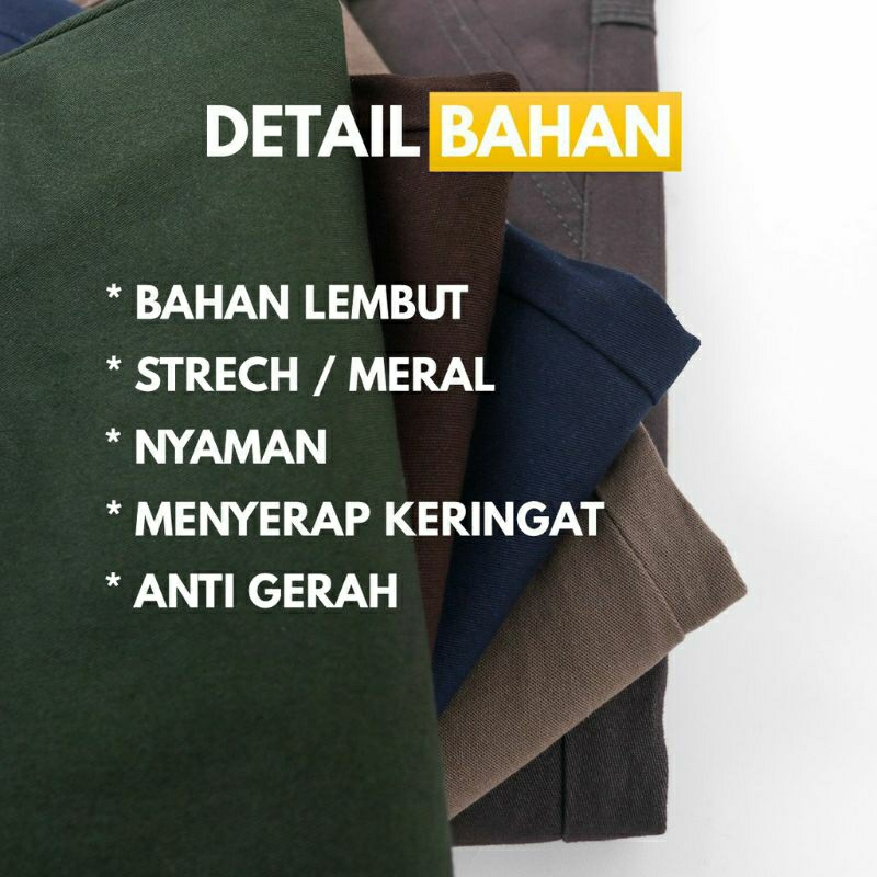 Celana Chino panjang Pria Bahan Adem Nyaman Katun Strecth/Melar Elastis