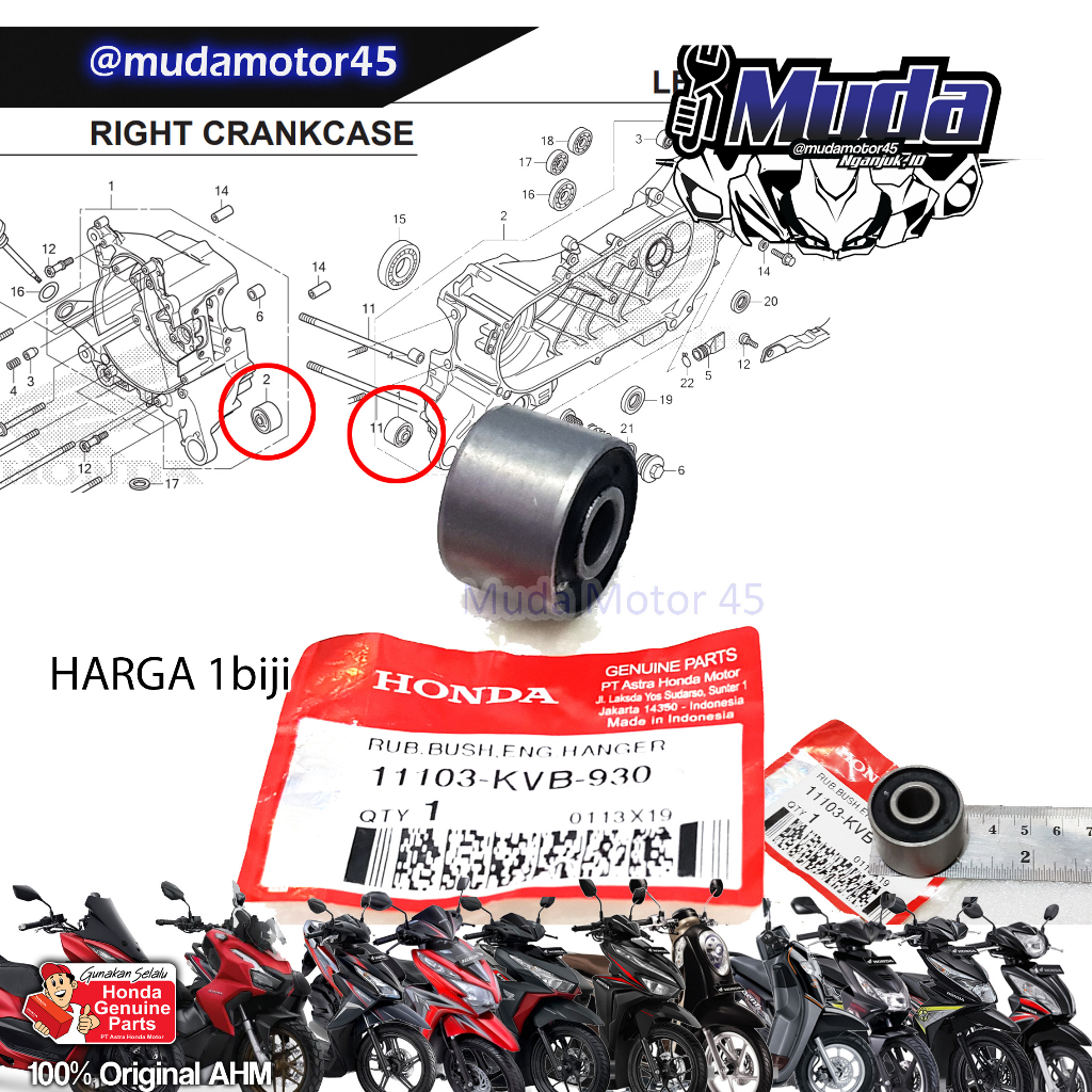 BOSH DUDUKAN RANGKA MESIN ALL MATIC RUBBER BUSH ENGINE HANGER 11103-KVB-930-K0J BOSHING BUSHING KARE