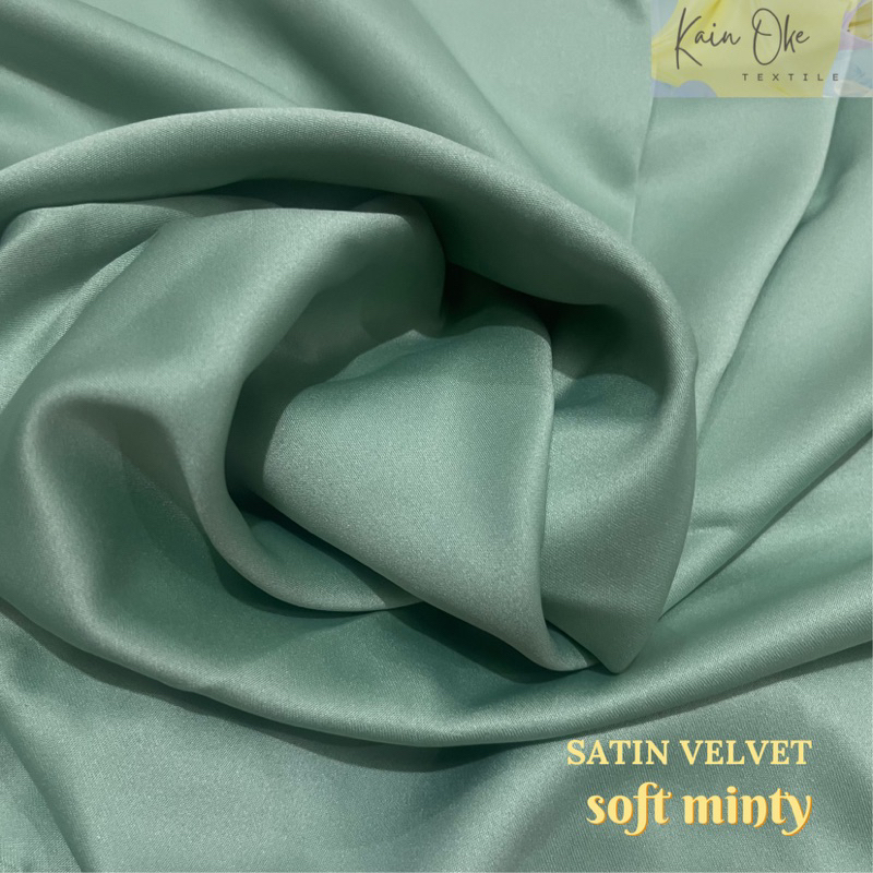 1/2 meter Kain Satin Velvet Soft Minty Calm Mint Premium Bahan Dress / Bridesmaid