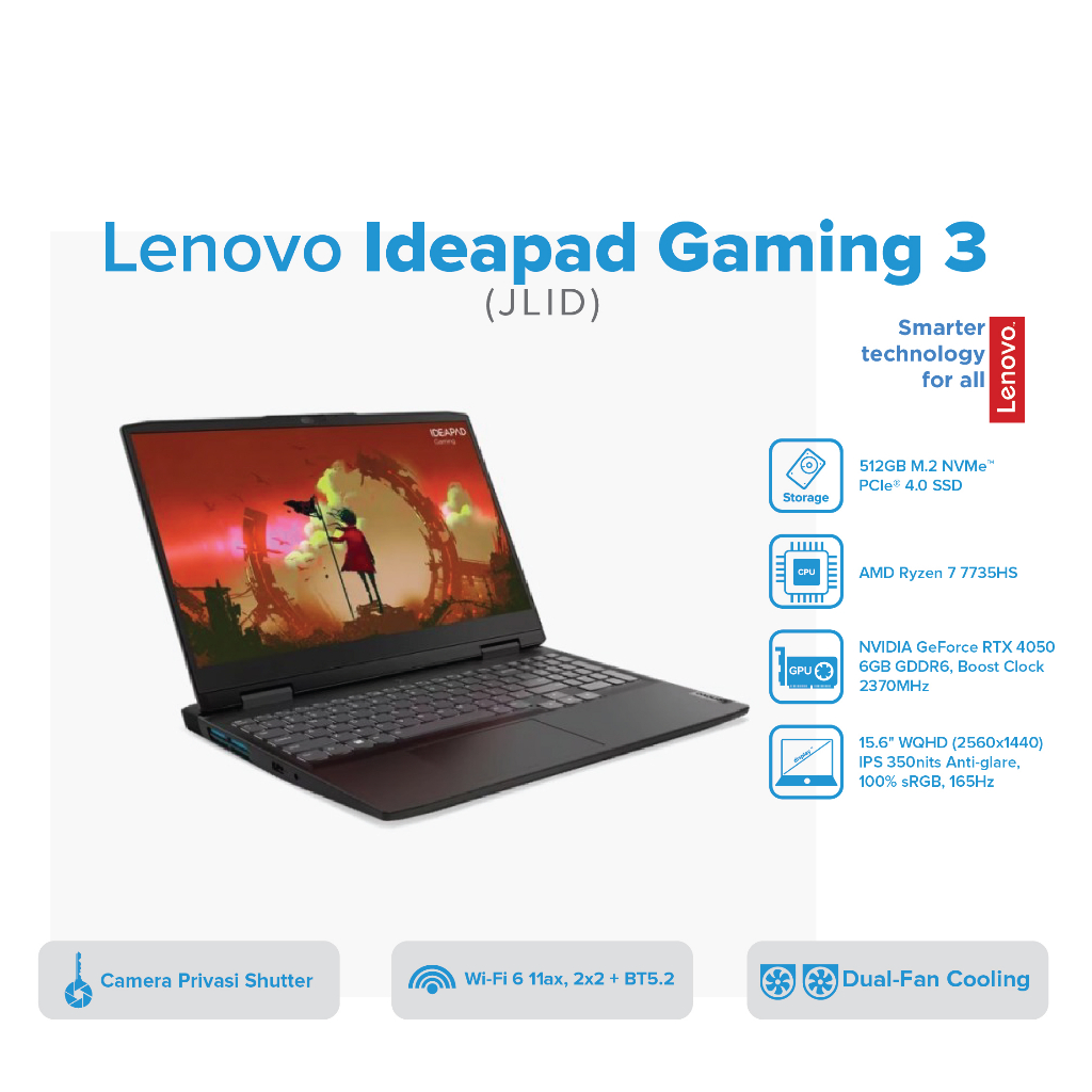 Lenovo IdeaPad Gaming 3 JLID R7 7735HS 8GB 512SSD RTX4050 6GB W11 OHS