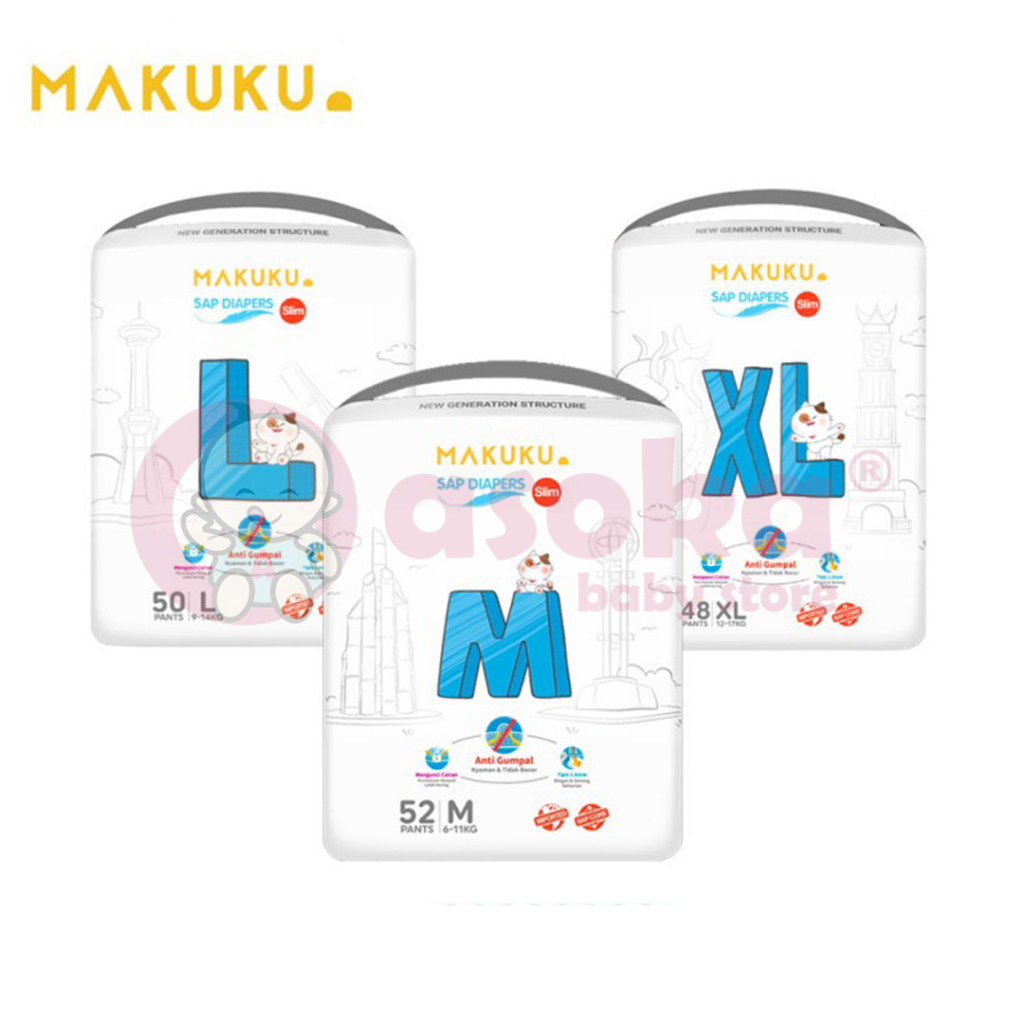 MAKUKU SAP Diapers Slim Pants JUMBO M52/L50/XL48 - Popok Bayi ASOKA