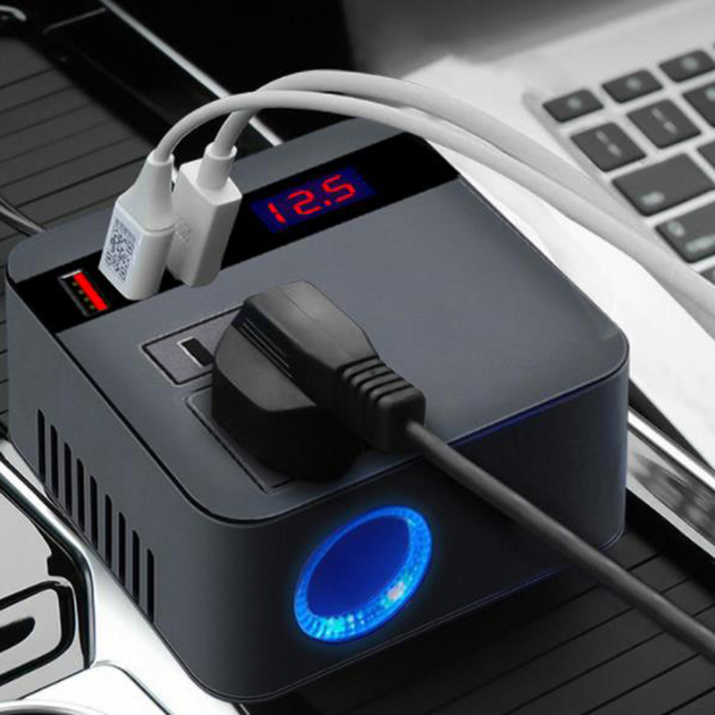 (Dikirim Dari Jakarta) Car Power Inverter 12V/24V ke 110V/220V 150W - 3 USB Port -Soket Konverter Daya Mobil Multifungsi Pengisi Daya Cepat USB Inverter mobil