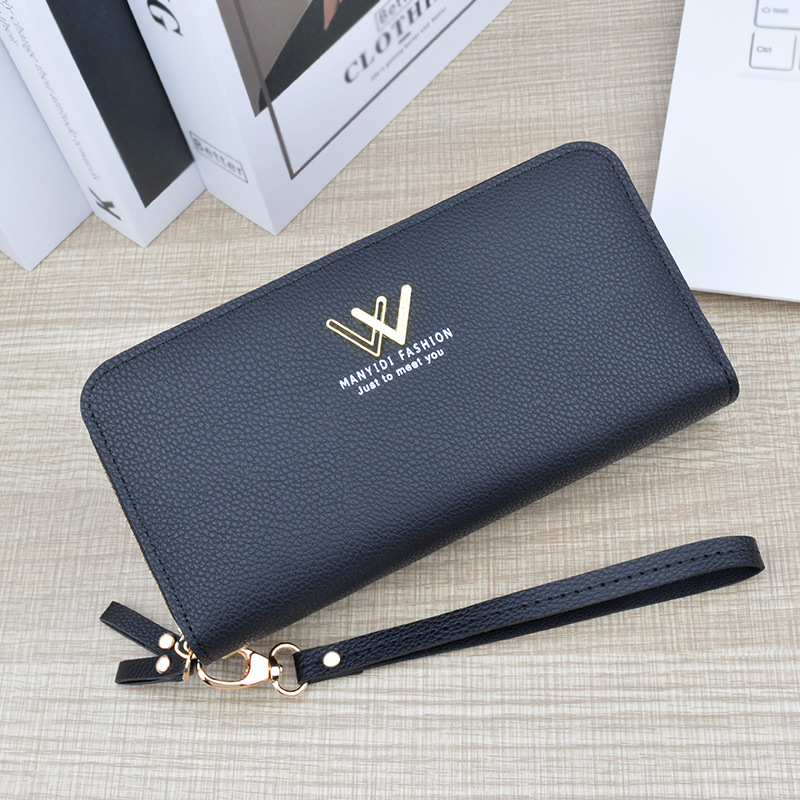 DOMPET PANJANG WANITA BRANDED 2 RESLETING IMPORT PESTA KULIT HITAM PREMIUM KOREA CEWEK KEKINIAN LEINORA WA727B5 KARTU UANG KOIN REMAJA TERBARU MURAH BATAM TALI PENDEK SIMPLE FASHION