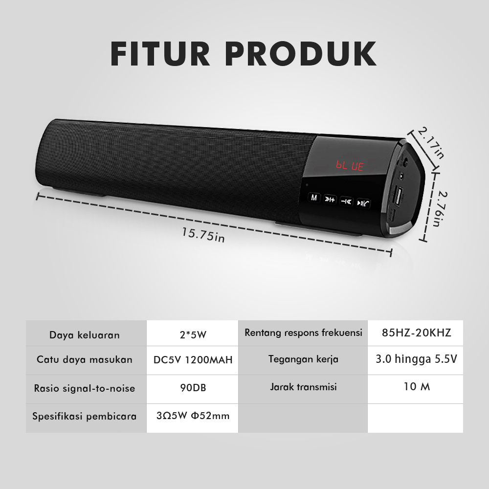 POPCORN Speaker Bluetooth Multifungsi Soundbar Rumah Subwoofer 10W Dengan Mikrofon Panggilan Internal