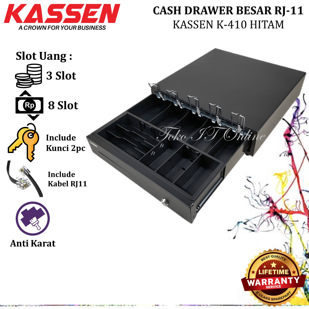 Kassen K410 Cash Drawer Besar 8K3C K-410 Box Laci Uang Kasir Include Kabel RJ11 K 410 Buka Otomatis MK410 MK-410