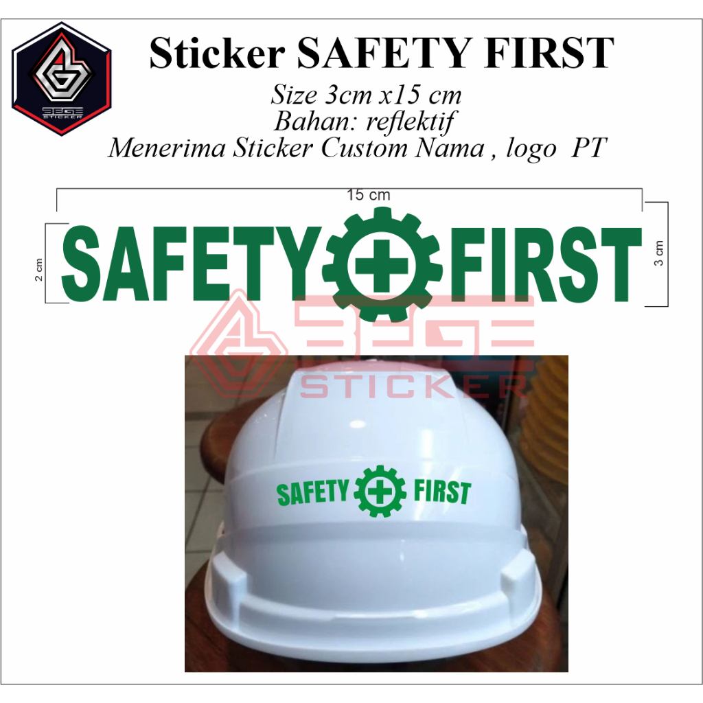 

Cutting Sticker Safety first panjang 15cm untuk helm proyek
