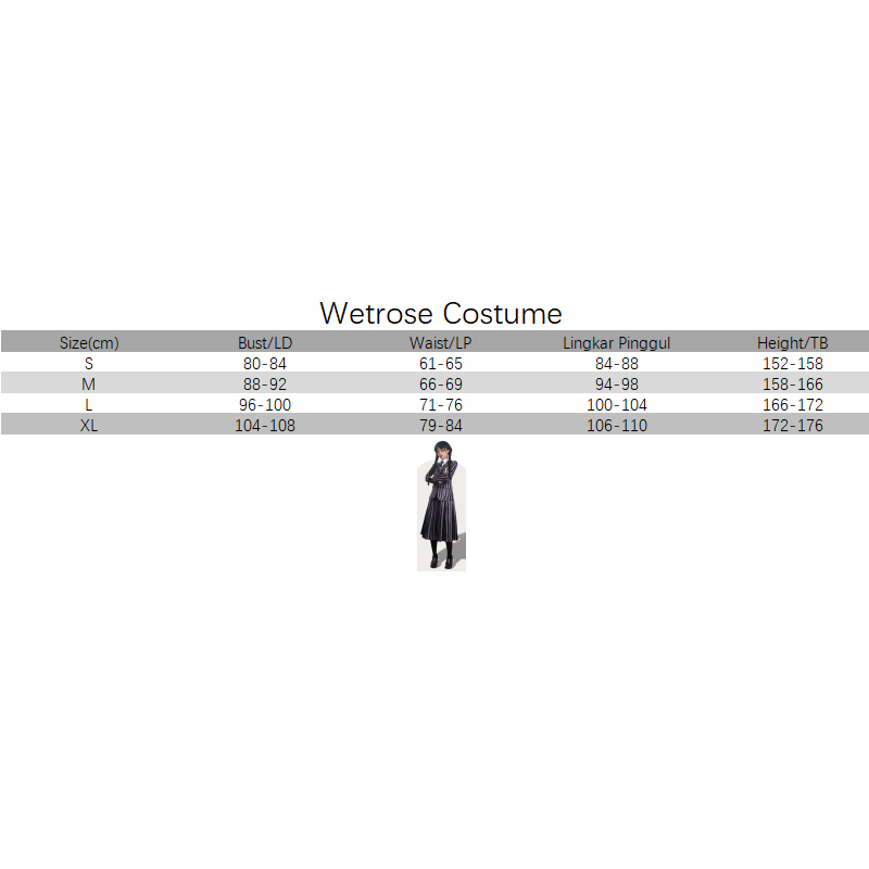 【Wetrose】 The Addams Family Coswear Wednesday Adams Hitam Print Dress Cosplay Seragam Sekolah Halloween