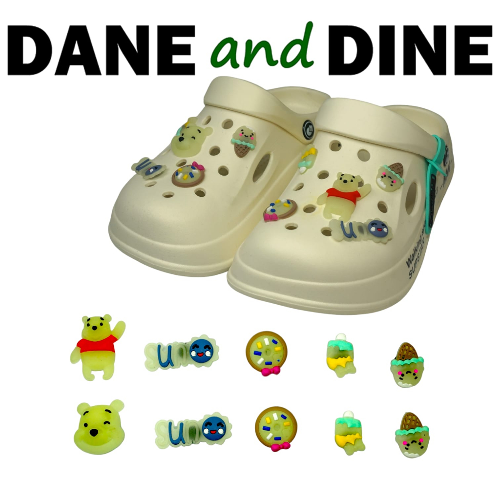 Sandal Sepatu Kodok Wedges EVA Glow in the dark POOH  Dane and Dine- LS 9945