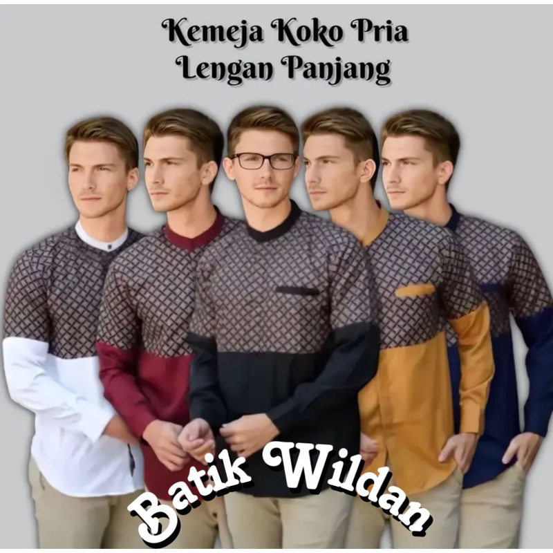 BIG SALE! Baju Koko Kurta Dewasa Lengan Panjang Pria Muslim Terbaru Kombinasi Batik