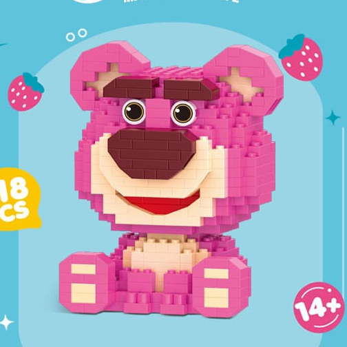 Mainan Balok Susun Karakter Cute Bersepeda kuromi Mainan Anak Lotso / Mainan Edukasi DIY Balok Blok Pink Bear / Nano Block  Hiasan Bunga Flowers Lego 3D Puzzle Brick Mini