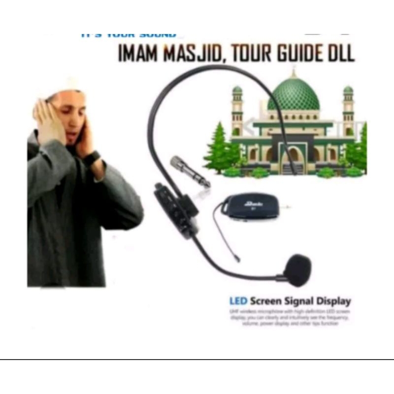 uhf mikrofon wireless microphone mic tour guide presentasi imam tur masjid musholla 3.5 6.5 mm toa tambahan speaker meeting saxophone mixer amplifier kamera DSLR headset bando jepit clip on