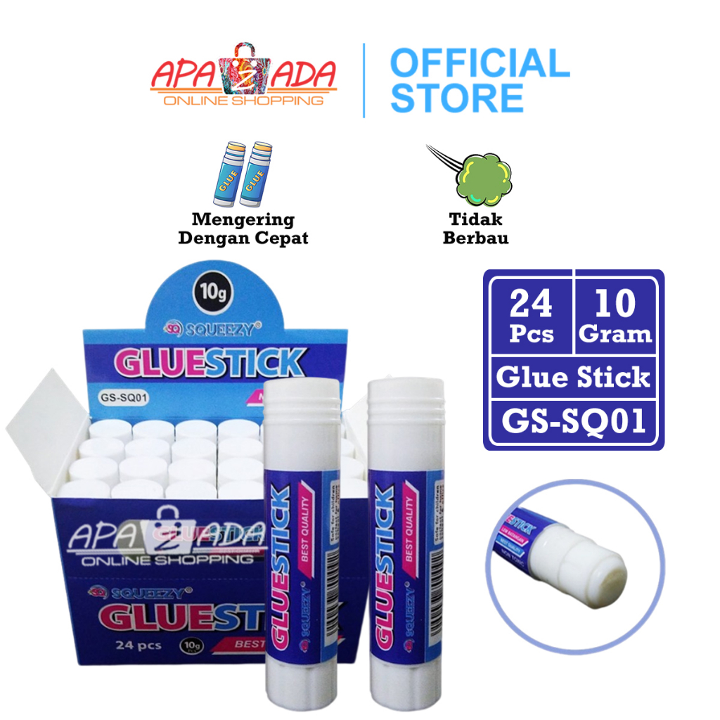 

Apazada - Lem Glue Stick Squeezy 10gr Non Toxic [1 Pack - 24 Pcs Lem] / Lem Stik Kertas Murah / Lem Batangan Bening Untuk Prakarya Anak GS-SQ01