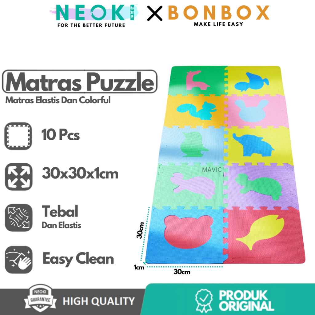 NEOKI x BONBOX BMP60 Matras Puzzle Lantai 10 Pcs Evafoam Tebal dan Elastis Alas Lantai Karpet Anak Playmat 30x30cm Original