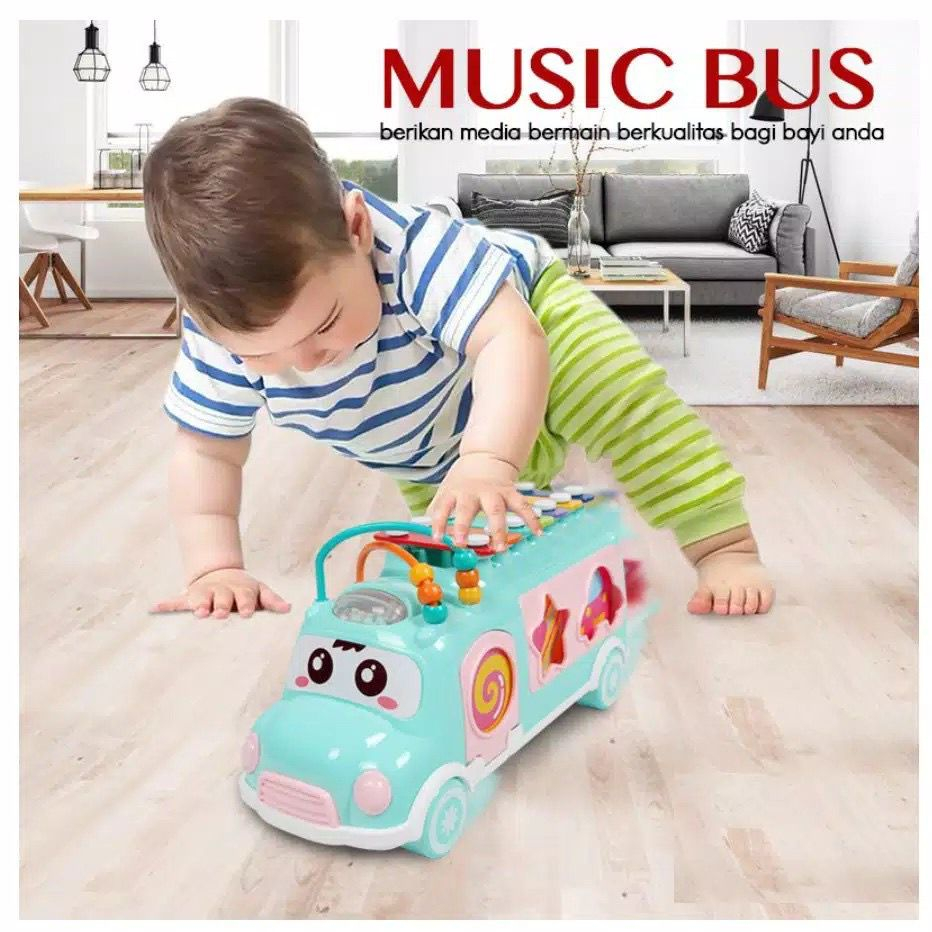 Mainan Bus Xylophone / Musik Bayi dan Anak / Mainan Mobil Musik Edukatif