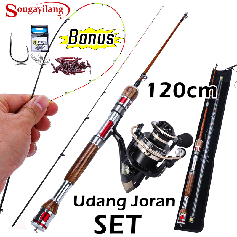 Sougayilang Udang Joran Set 120cm Joran Pancing dan 5.2:1 Reel Pancing Joran Set Lengkap