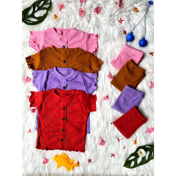 Setelan baju anak perempuan 1-5 tahun one set stelan rib anak perempuan ruffle nina harian