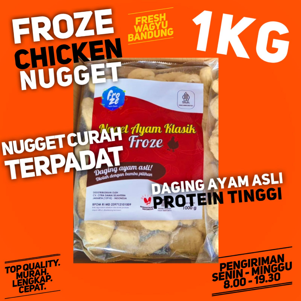 

FROZE CHICKEN NUGGET PADAT CURAH 1KG Naget Ayam Premium Protein Tinggi