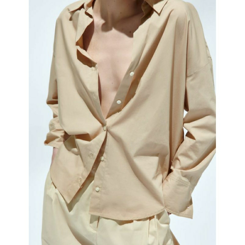 KEMEJA ZARA KATUN OVERSIZED (BASIC POPLIN SHIRT)