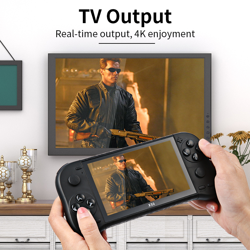 Baru Kedatangan X50 Genggam 5.1 Inci Layar 8GB Retro Video Game Konsol Dibangun Di 6800 + Game dukungan Output TV