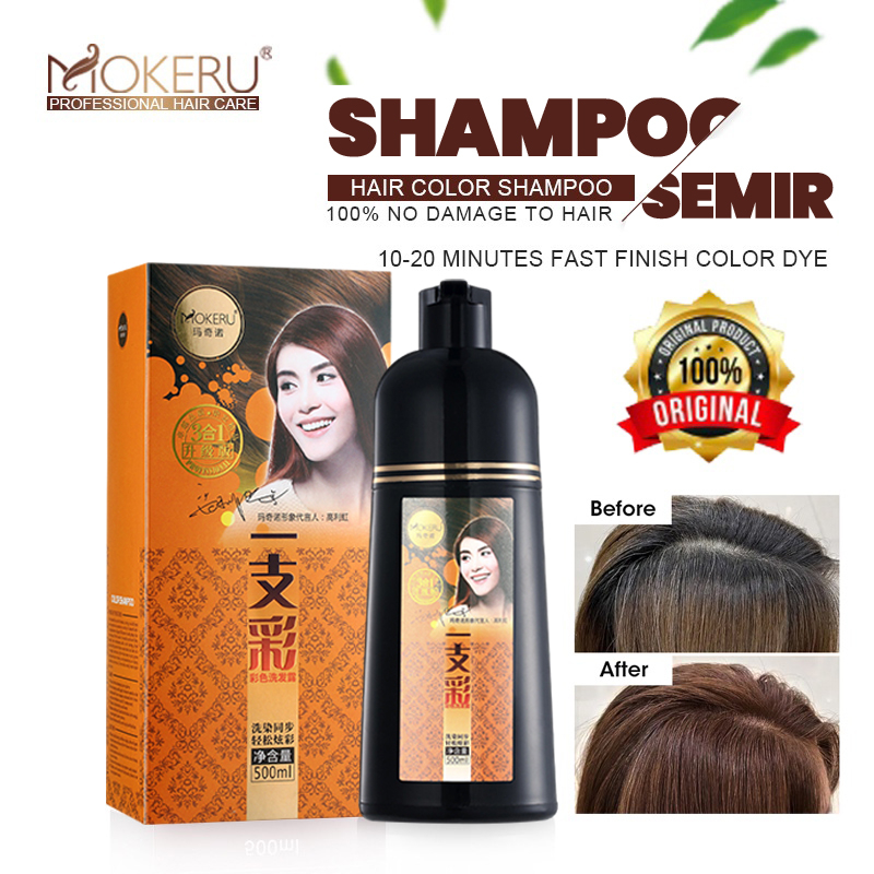 Mokeru Shampoo Semir Pewarna Rambut Herbal 500ml / Dark Brown Hair Dye Shampoo Argan Oil