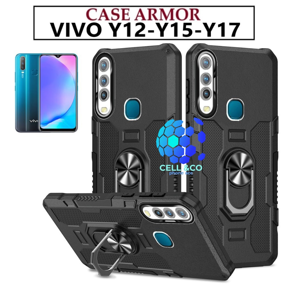 Case Armor VIVO Y12 Y15 Y17 Iring Cincin Magnetic Kesing Hp Protect kamera Premium Hard Case Standing Robot Pelindung Kamera