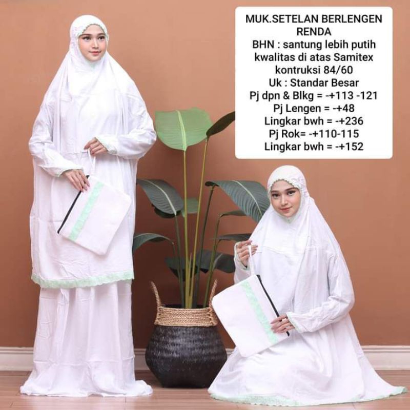 Mukena Setelan Berlengan|Mukena Rayon Santung Tebal|Mukena  Polos Renda|Telekung polos