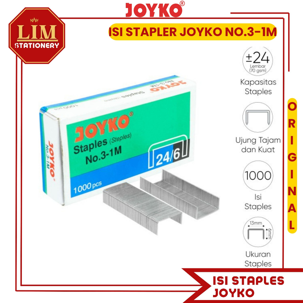 

Isi Staples No.3 Joyko / Isi Stapler Besar 13x6mm (Pcs) NO.3-1M