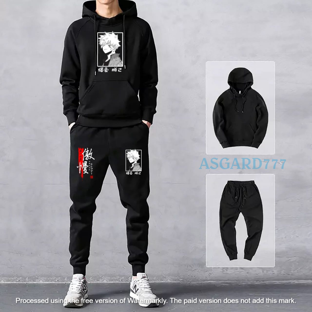 Setelan Pria Asgard777 Setelan Bakugo Hoodie Cowok Celana Panjang Pria