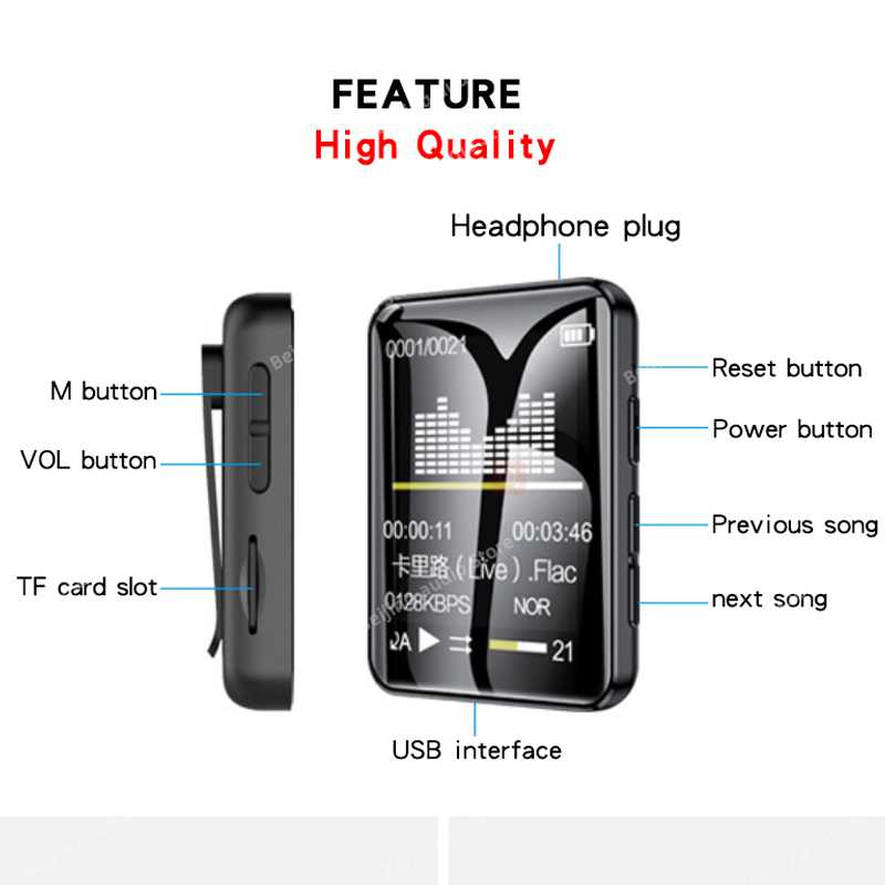 MP3 Digital Audio Player Walkman MP4 Bluetooth 5.0 1.77 Inch MP3 Multifungsi Fitur Recorder Radio Berkualitas