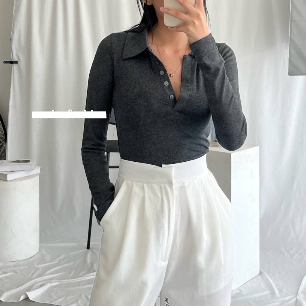 TRIVELA Calliope Top 2148 - Kaos Polo Knit - Kaos Lengan Panjang - Tara 039 NKD - Kaos Wanita Long Sleeves