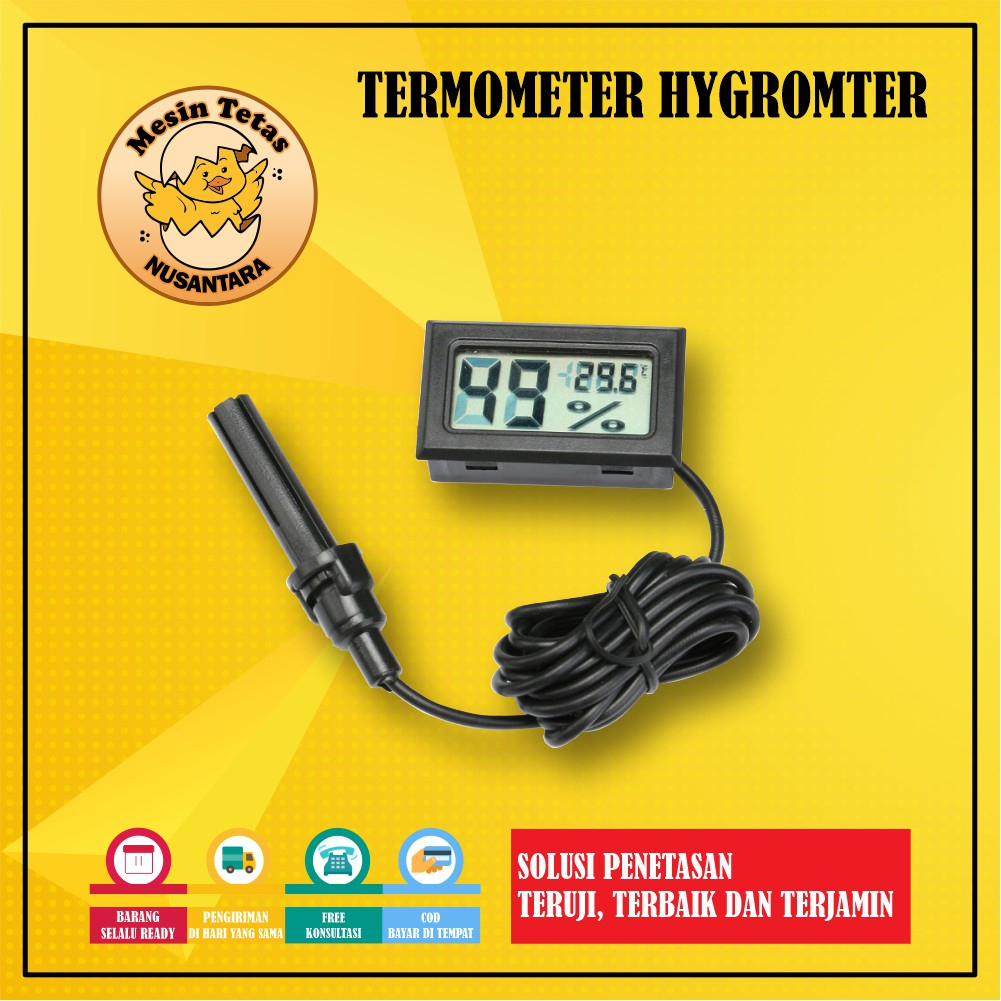 Termometer Hygrometer Termohygrometer Pengukur Suhu dan Kelembaban Ruangan Dgan Sensor Kabel 1 Meter