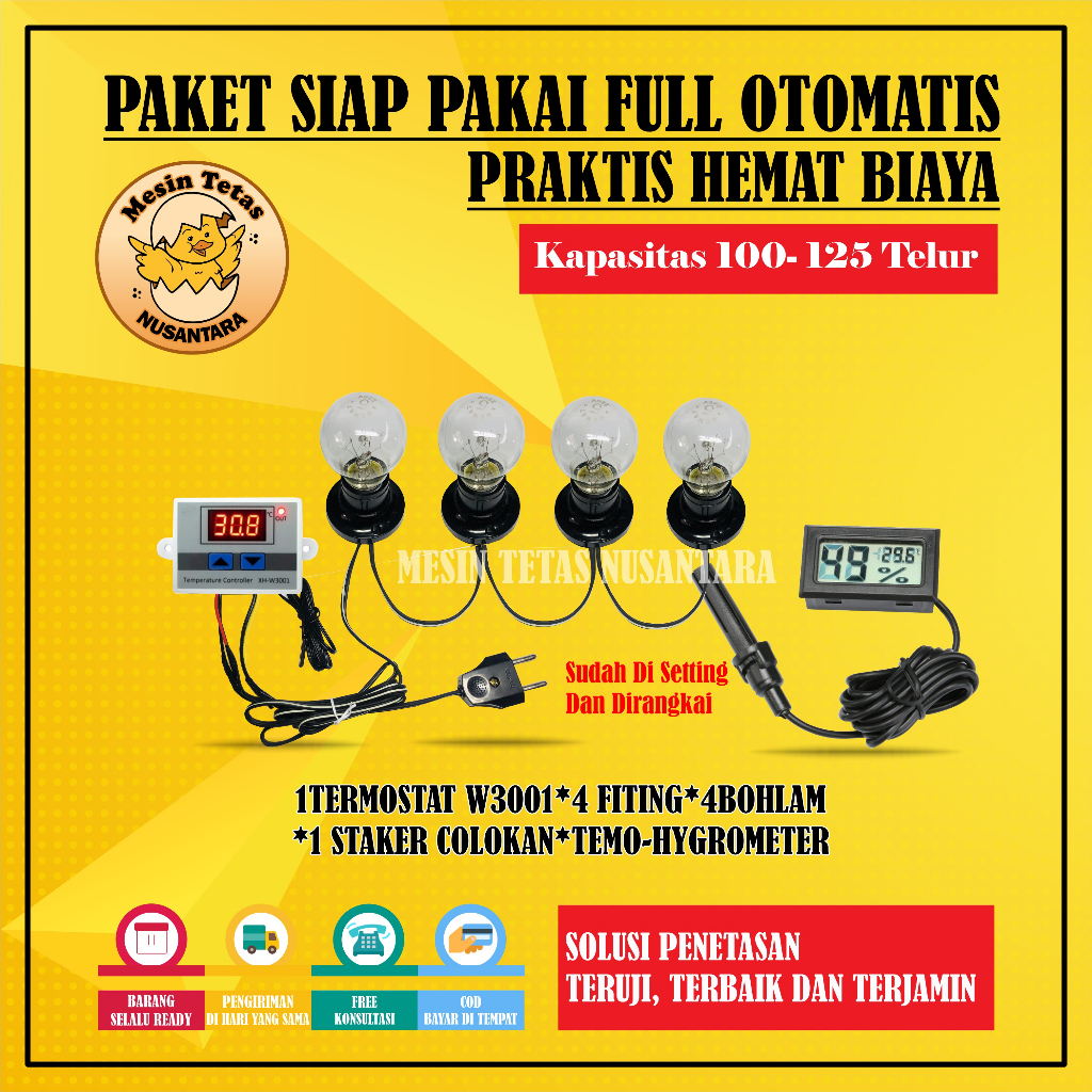 Paket Siap Pakai W3001 Kapasitas 20 Sampai 100 Butir Telur Termostat Thermo-Hygrometer Termometer Gea Mesin Tetas