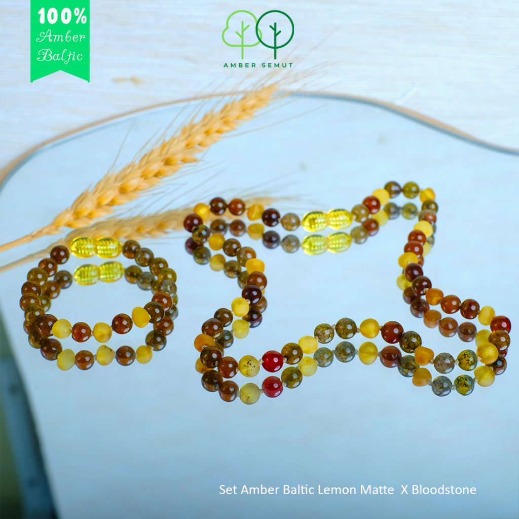 PROMO FREE GELANG - Kalung Amber Baltic Milk Matte X Honey Agate by AMBER SEMUT