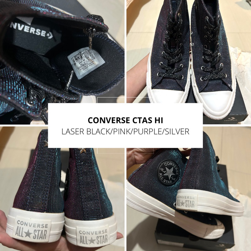 Converse Chuck Taylor All Star Hi Laser Black/Pink/Pure Silver Women Preloved Second with Box