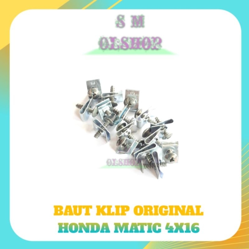 20 PCS  Baut Klip Honda Matic SILVER 4x16 Baut Klip Motor Honda Matic Baut Body Honda Matic Beat Vario Scoopy M4x16