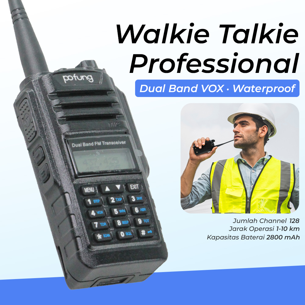 POFUNG Walkie Talkie Professional Dual Band VOX Flashlight Waterproof - BF-A58 - Black