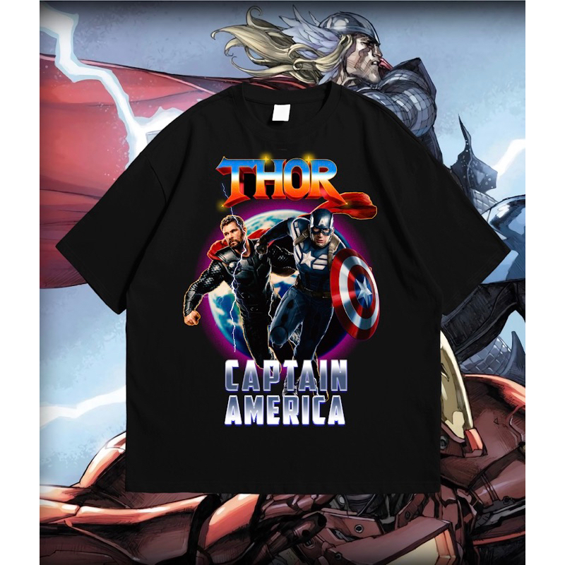 KAOS BAJU OVERSIZE Marvel Thor & Captain America | Bootleg Concept