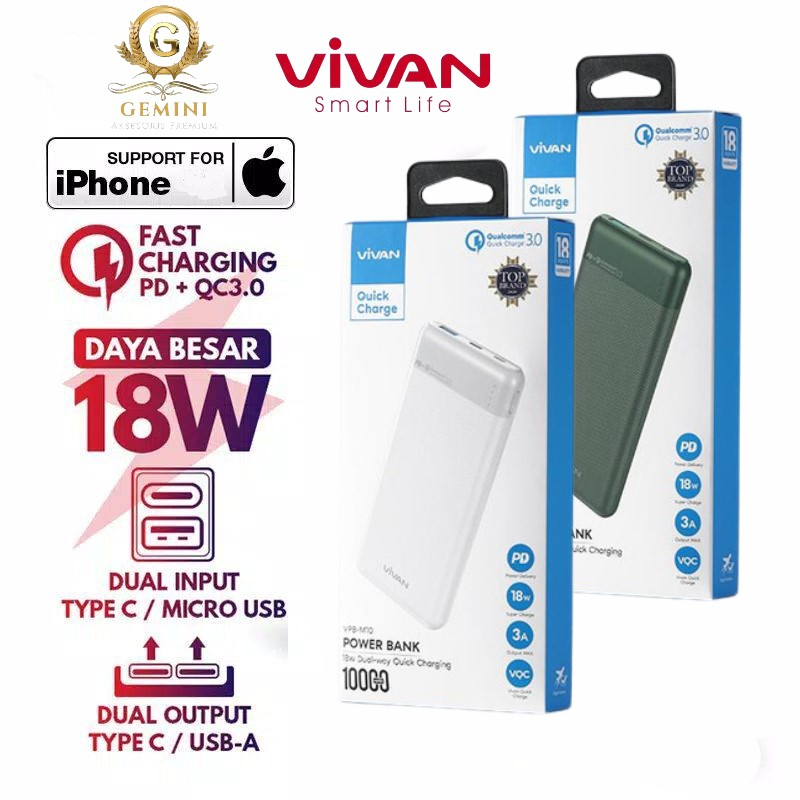 Power Bank Original VIVAN VPB-M10 QUICK CHARGE 10000 mAh Vivan Original