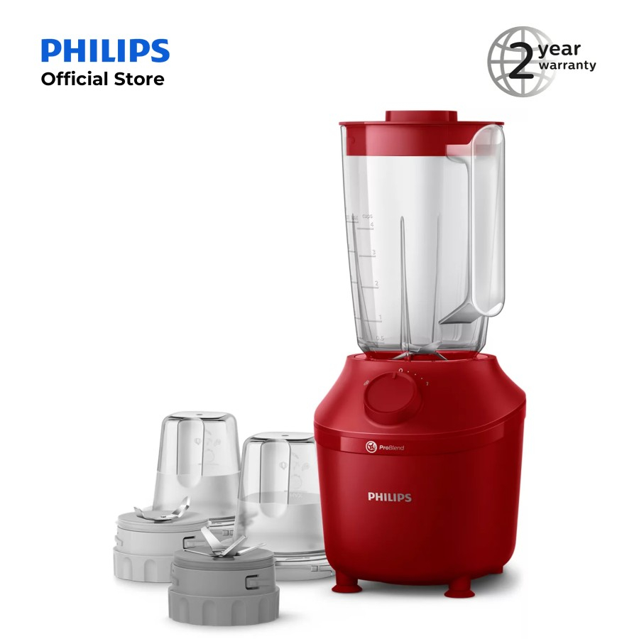 Blender Philips Plastik 1L 1 Liter HR-2042/53 HR 2042 2in1 Anti Pecah Safety Lock Penghancur Es Batu Merah