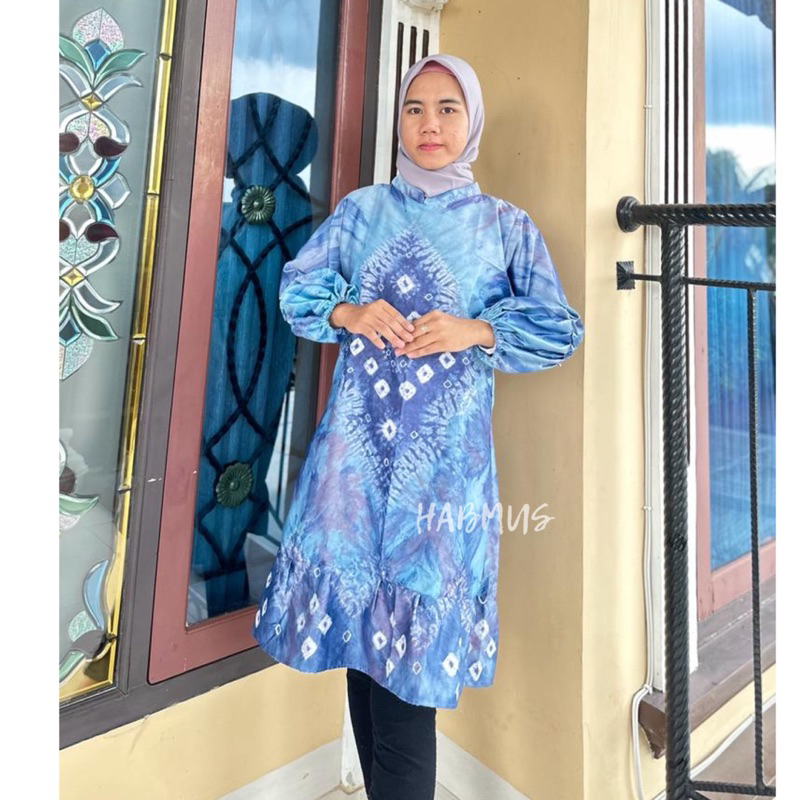 tunik / atasan kerja jumputan palembang asli handmade sutra silk